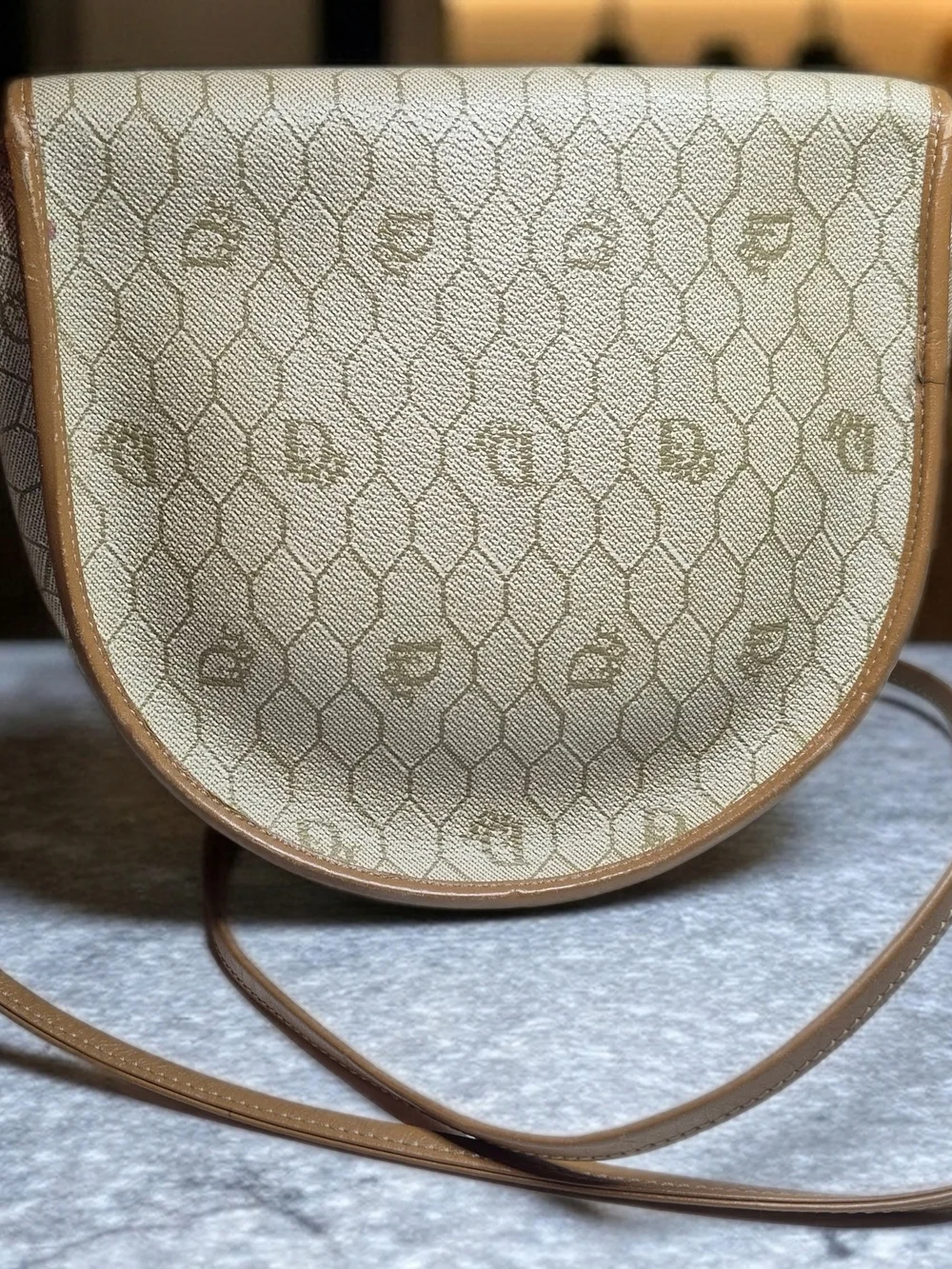 Christian Dior Beige Honeycomb Crossbody Bag with Leather Trim - Picture 4 of 4